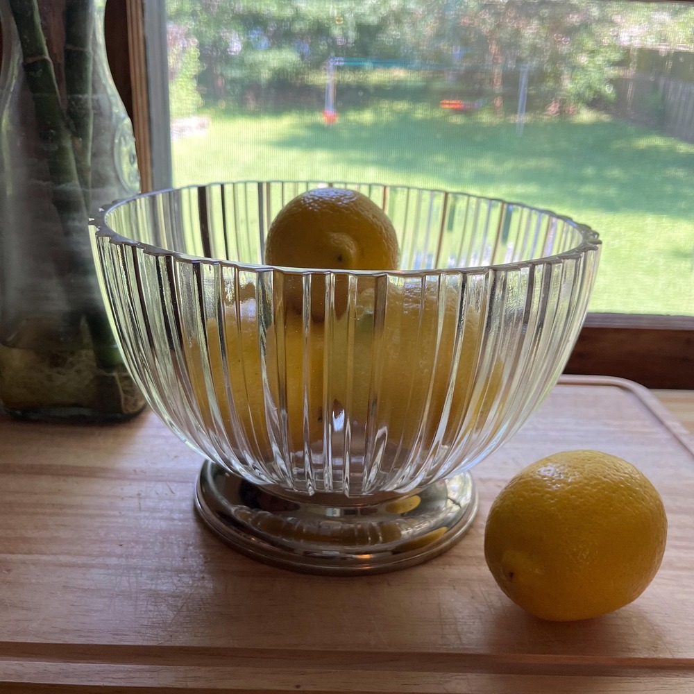 Godinger Italian Crystal Centerpiece Bowl Silver Pedestal Base Ribbed 9 inch